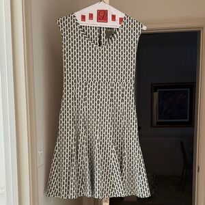 Taylor Black and White Geometric Midi Dress